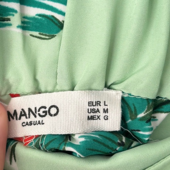 Mango Green Red Floral Pant Wide Leg Satin Flowy Tropical Boho Leaf Resort Wear - Picture 9 of 10